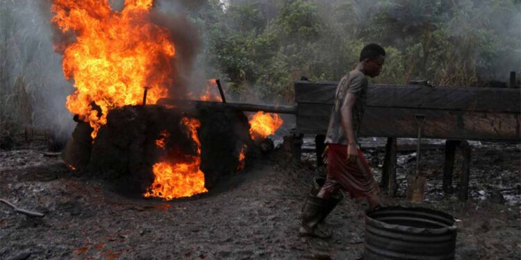 Military Destroys Illegal Crude Oil Refining Site in Rivers