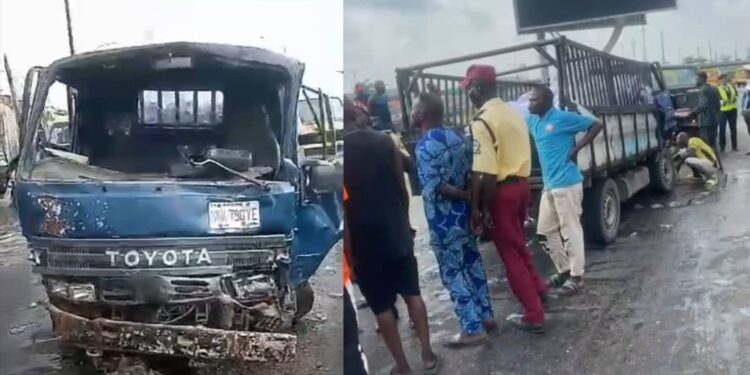 Two Injured as Mini Truck Collides with Buses in Lagos