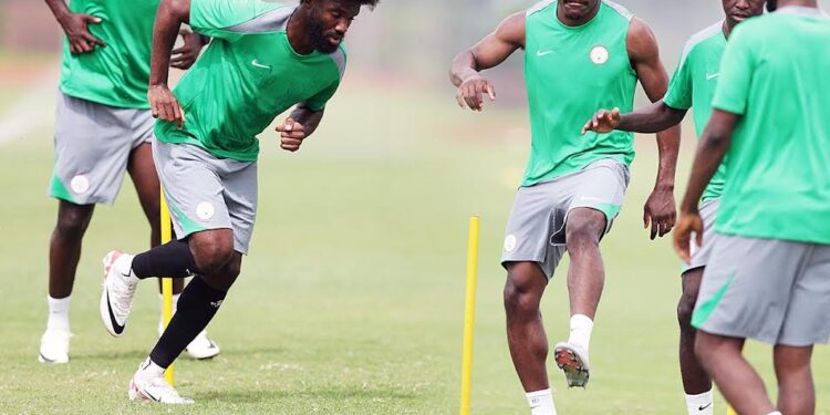 Super Eagles players training on field