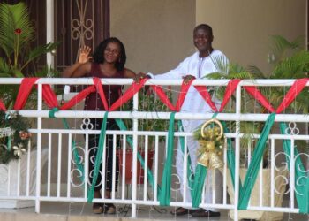 Decorated balcony with Christmas decorations.