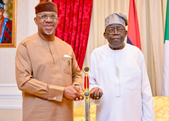 Dapo Abiodun Presents Ceremonial Sword to Bola Ahmed Tinubu, Urges Sustained War on Crime