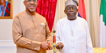 Dapo Abiodun Presents Ceremonial Sword to Bola Ahmed Tinubu, Urges Sustained War on Crime