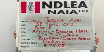 NDLEA Arrests South African Woman With Alleged 5.75kg Heroin at Abuja Airport